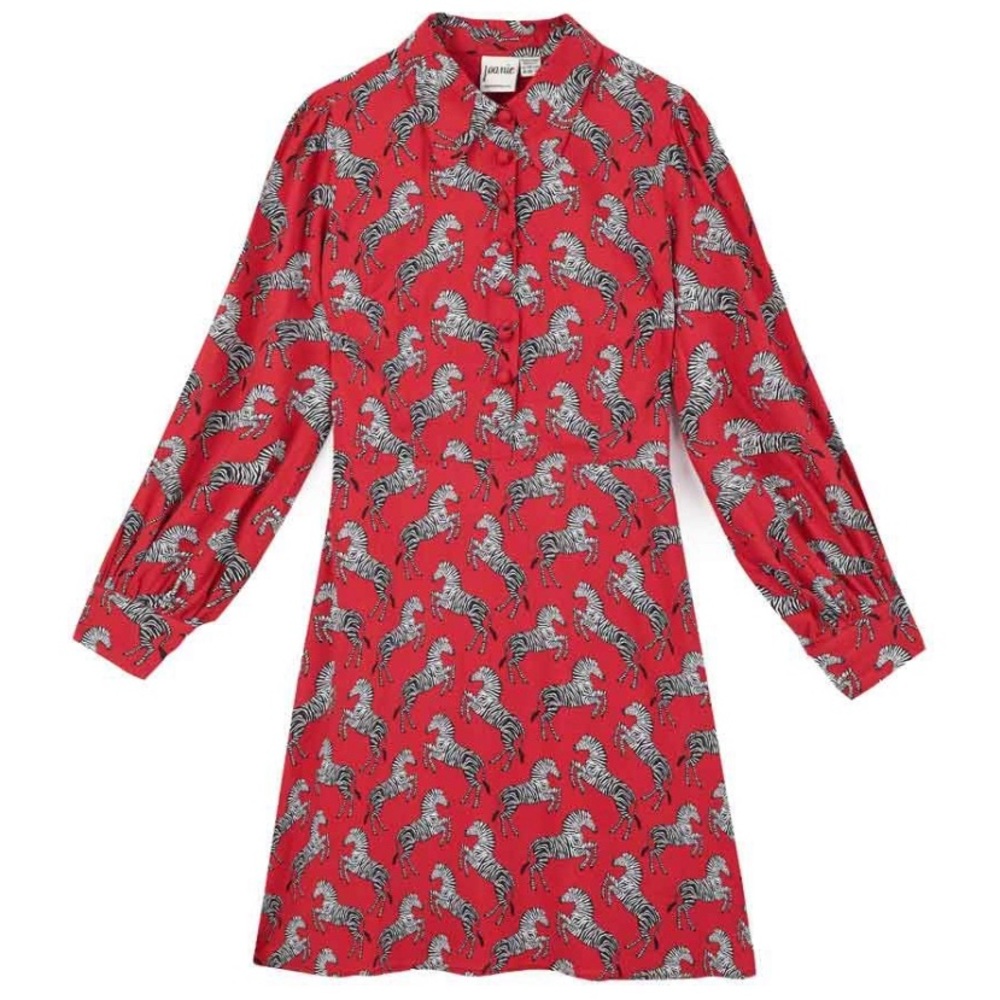 Joanie Purdita Red Zebra Print Dress Festive Retro 70s Sustainable US 12 NWT